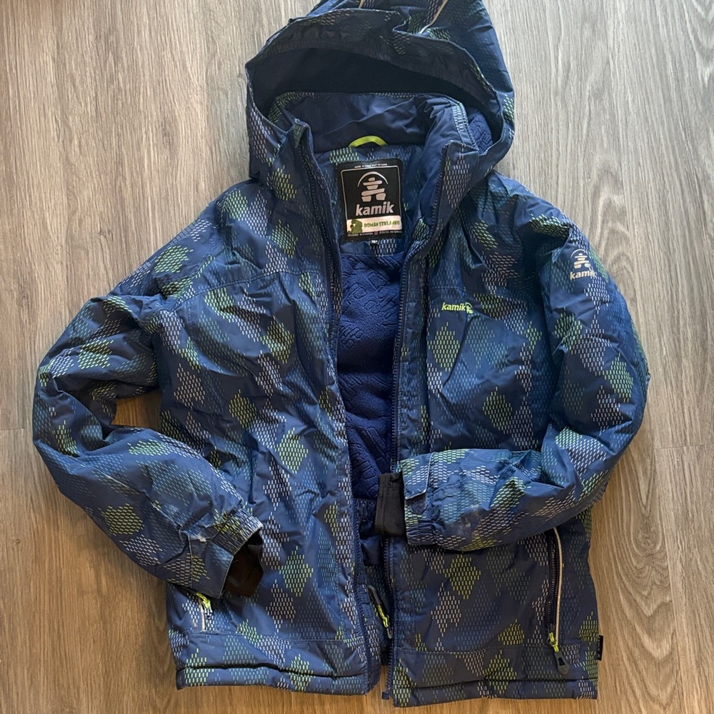 Kamik Blue and Green Kids Puffer Jacket